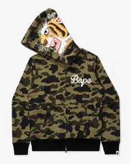 BAPE 1ST CAMO TIGER FULL ZIP HOODIE - GREEN