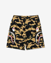 BAPE 1ST CAMO SIDE SHARK BEACH SHORTS - YELLOW -