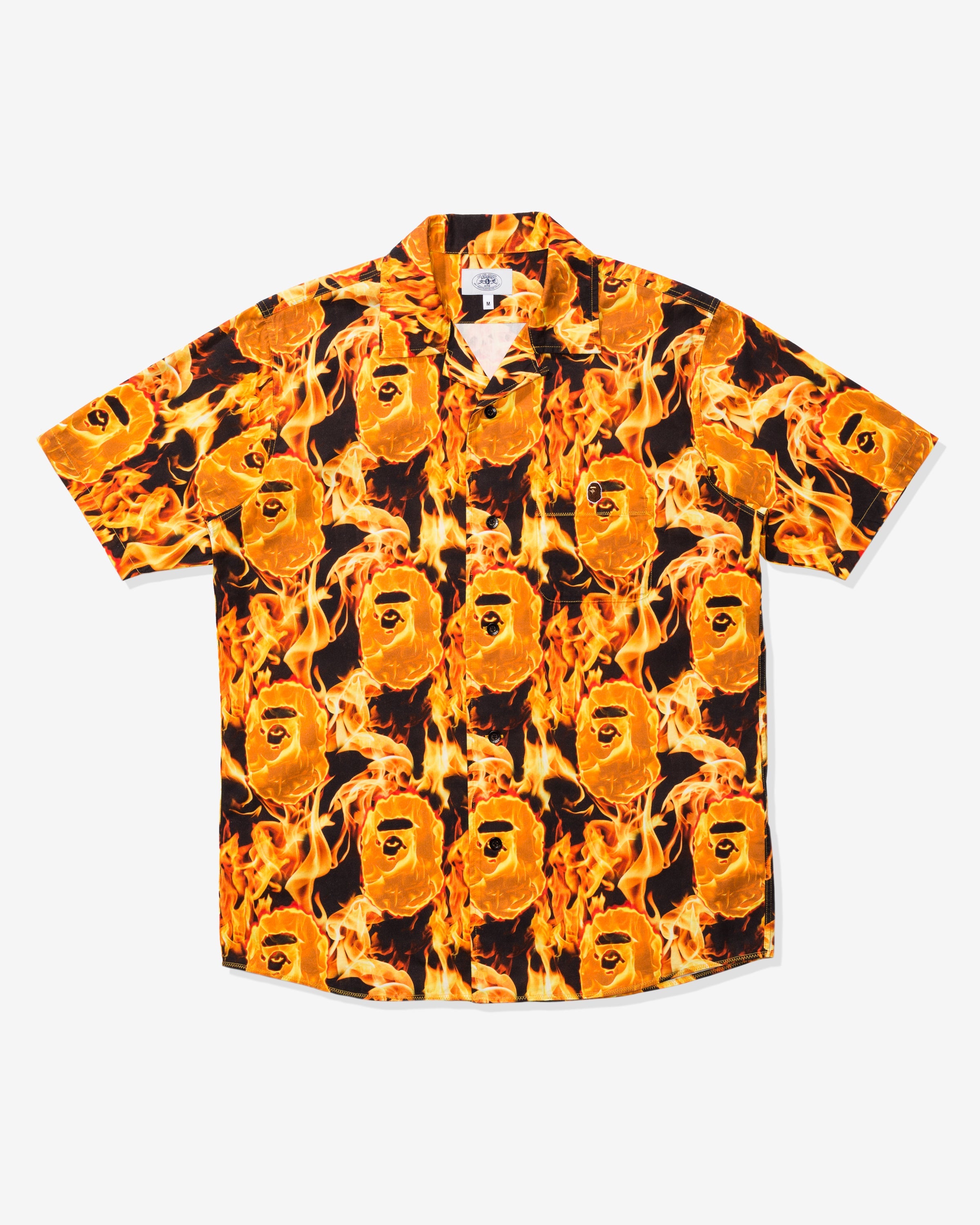 BAPE FLAME OPEN COLLAR SHIRT - ORANGE -