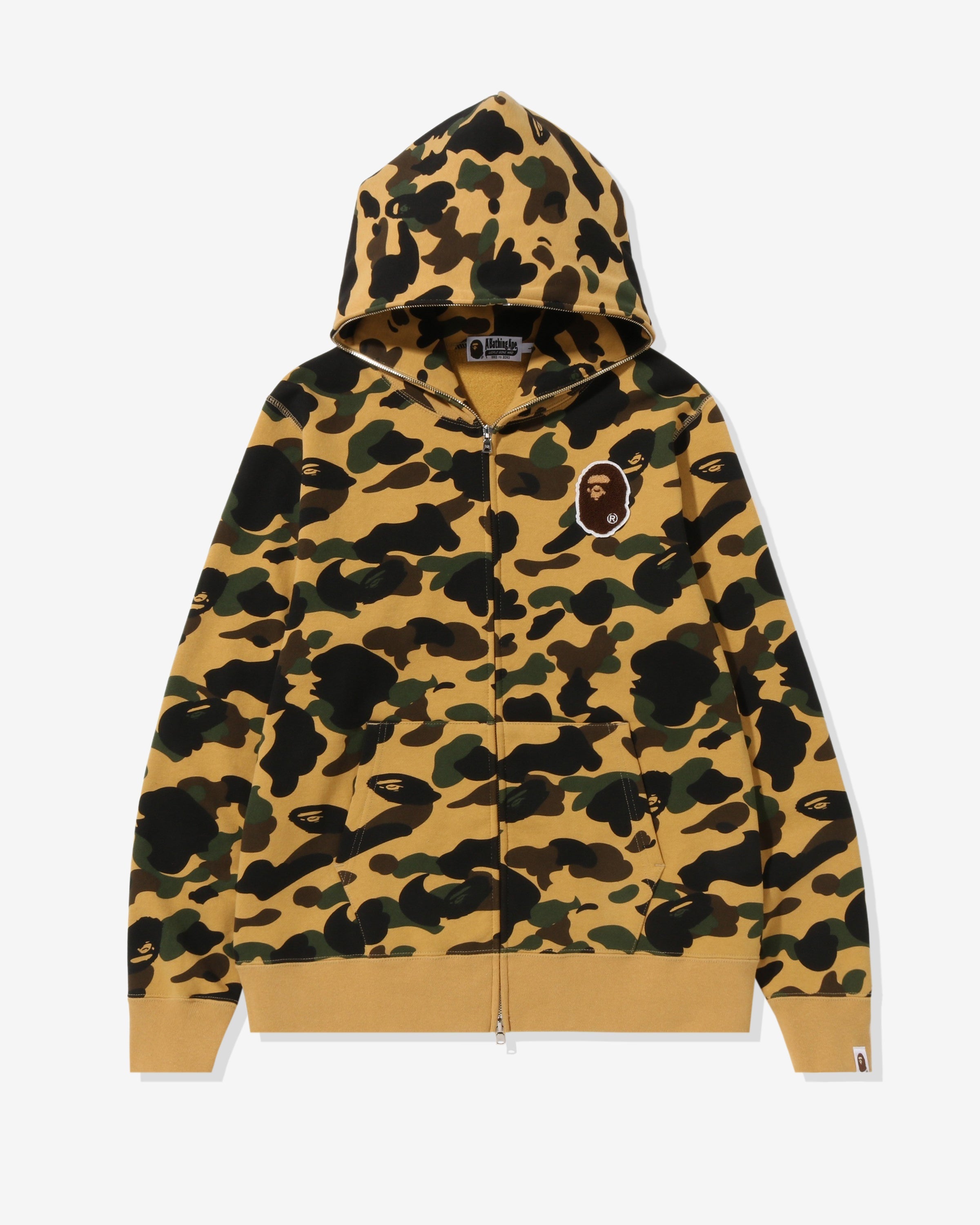 BAPE 1ST CAMO APE HEAD PATCHED FULL ZIP HOODIE - YELLOW