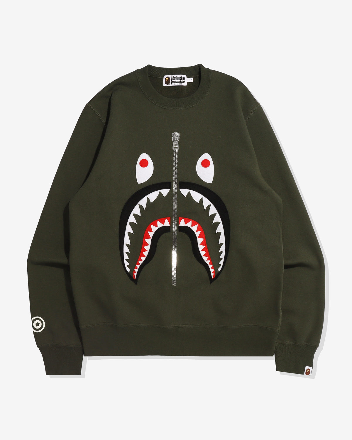BAPE PATCHED SHARK CREWNECK - OLIVEDRAB -