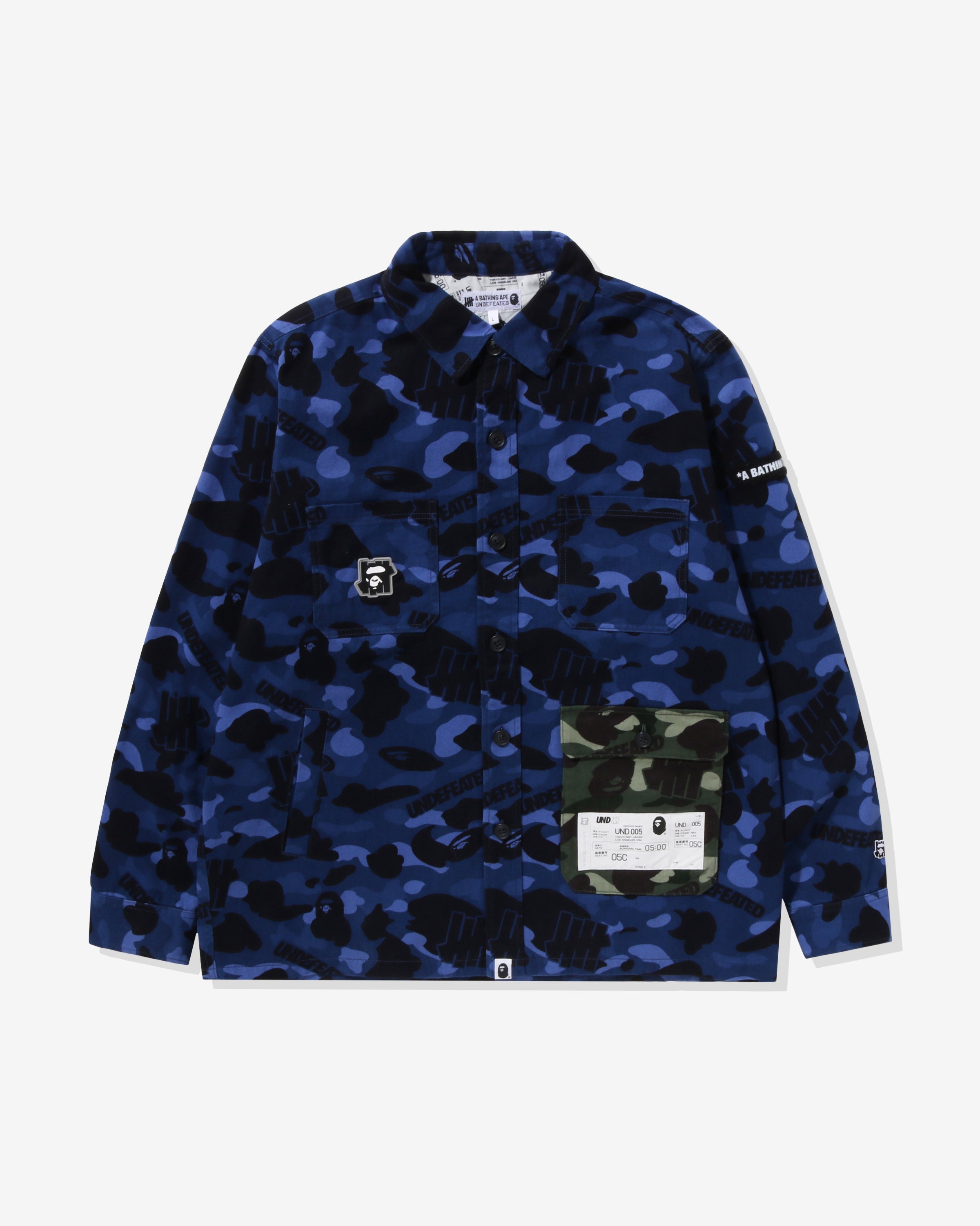 BAPE X UNDEFEATED COLOR CAMO FLANNEL JACKET - NAVY -