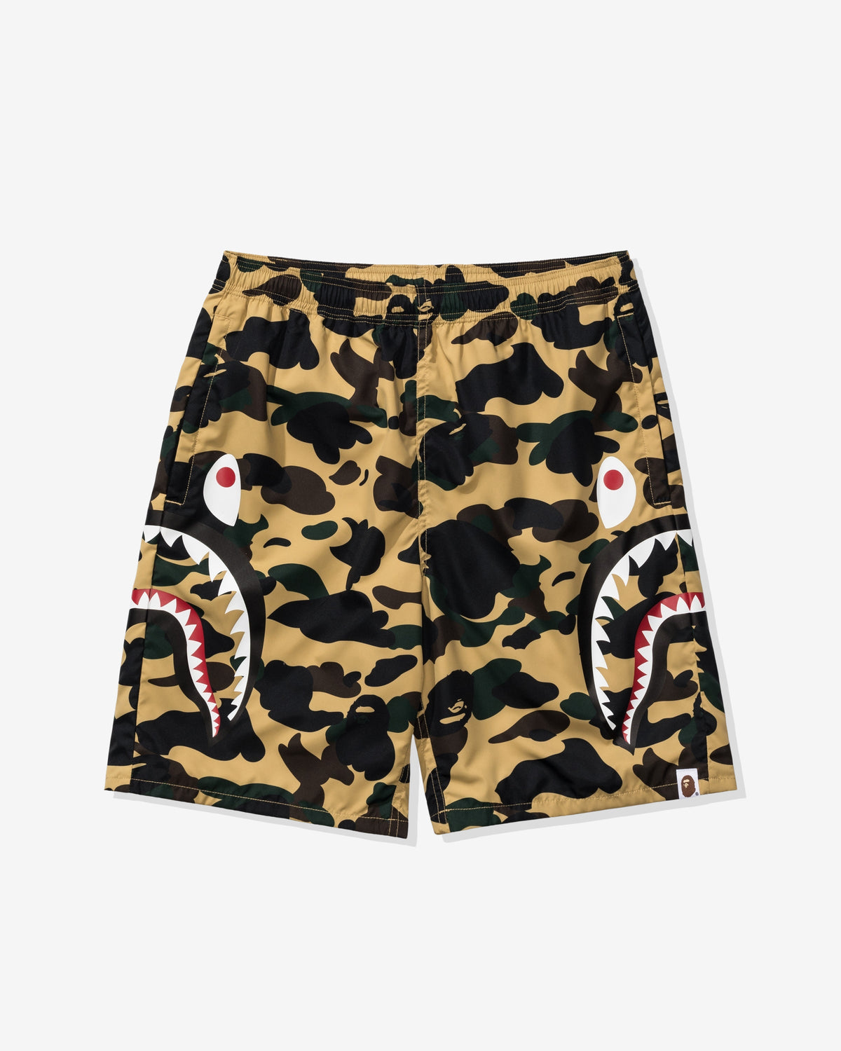 BAPE 1ST CAMO SIDE SHARK BEACH SHORTS - YELLOW -